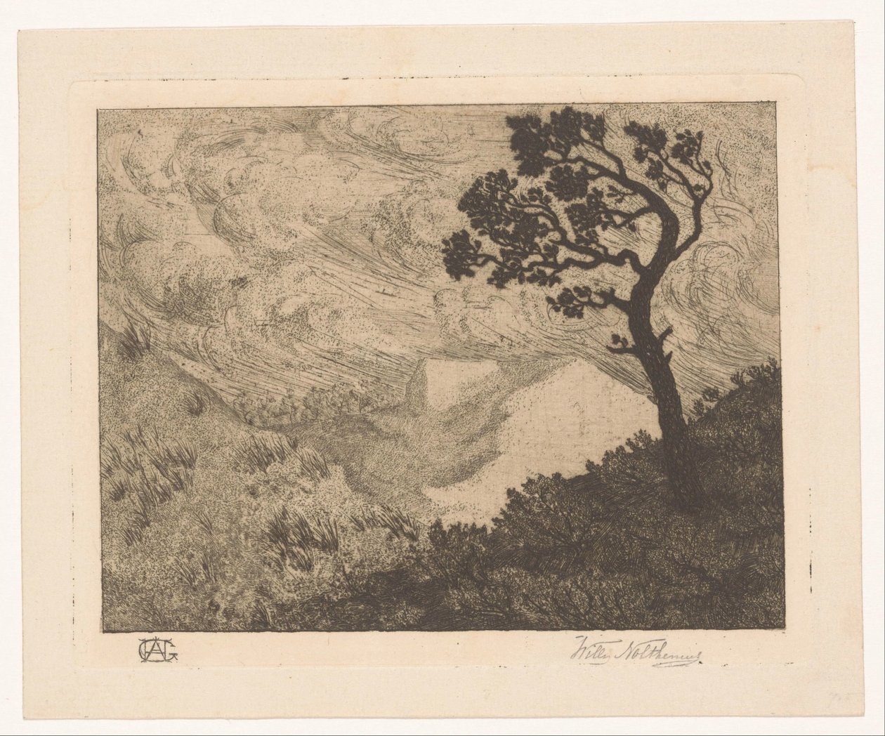 Boom in een Heuvellandschap door Willem Nolthenius (signed by artist)