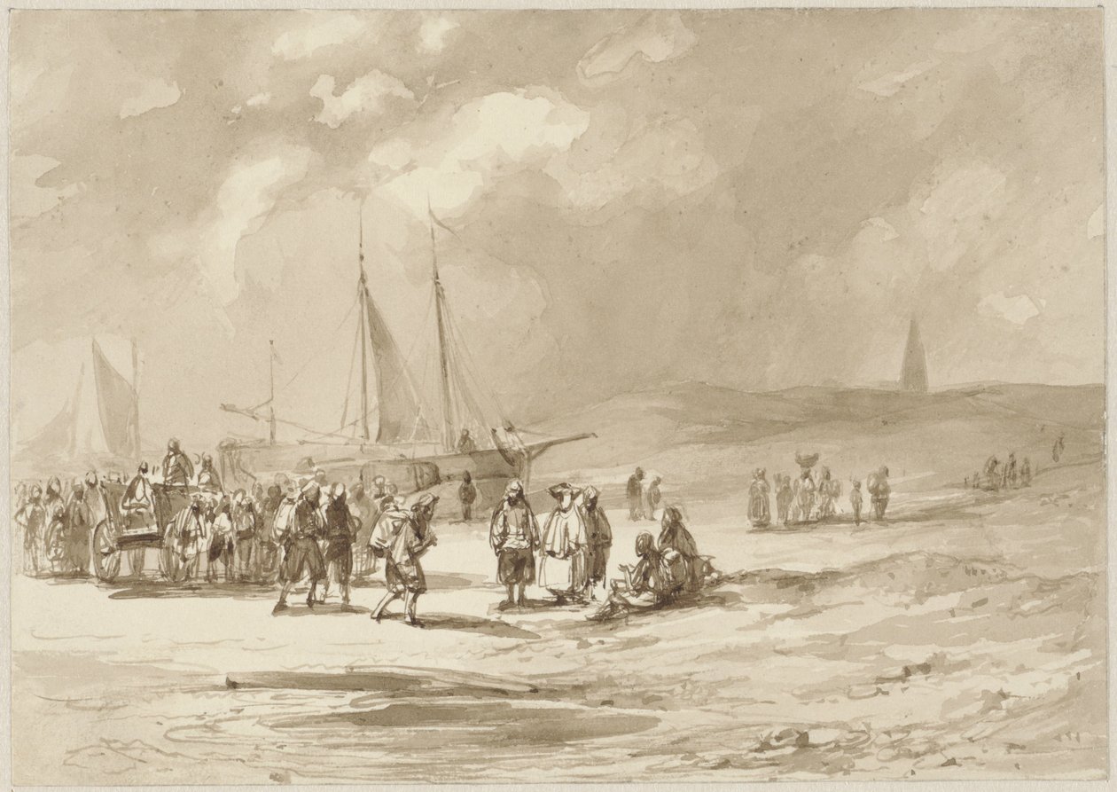 Strand met vissers door Willem Pieter Hoevenaar