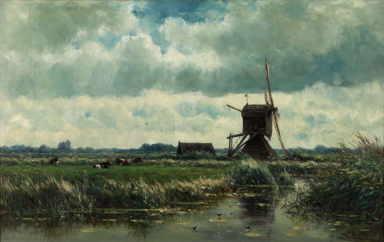 Polderlandschap met molen bij Abcoude door Willem Roelofs
