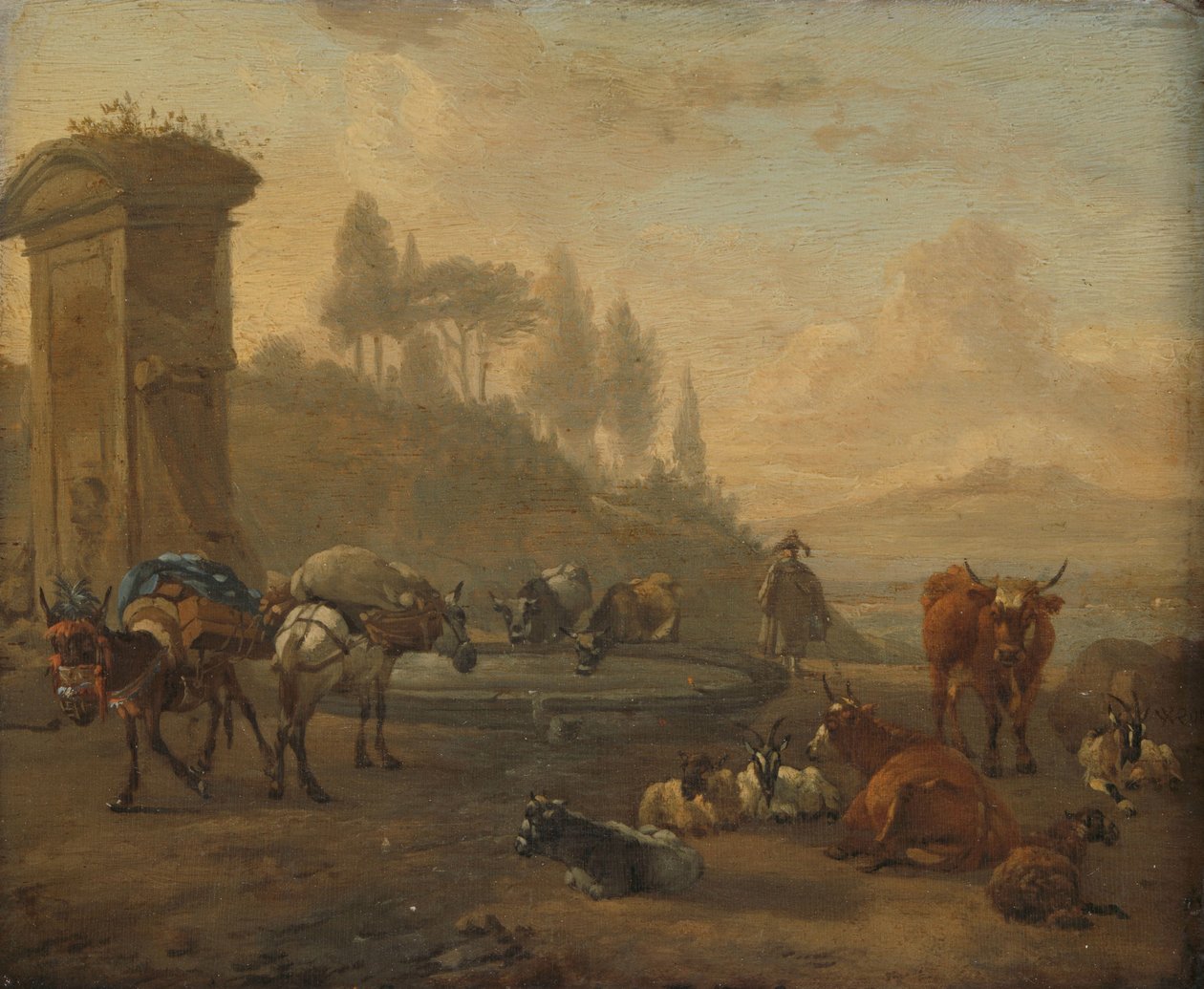 Vee bij een fontein door Willem Romeyn