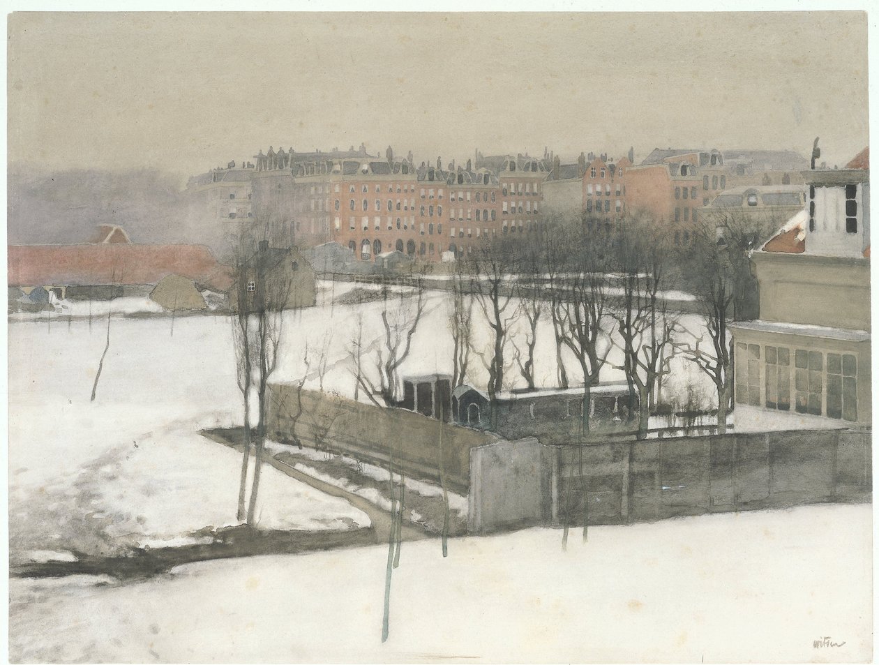 Gezicht op het Oosterpark in de sneeuw door Willem Arnoldus Witsen