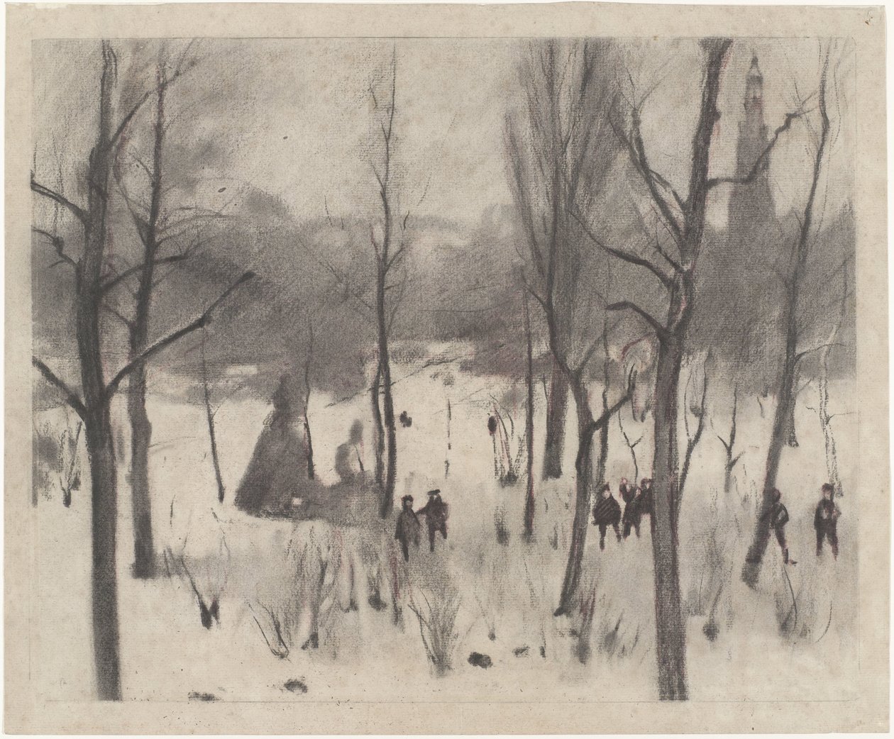 Kinderen tussen bomen in de sneeuw door Willem Arnoldus Witsen