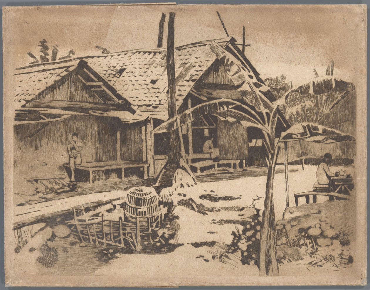 Pisangboom in de kampong, Buitenzorg door Willem Arnoldus Witsen