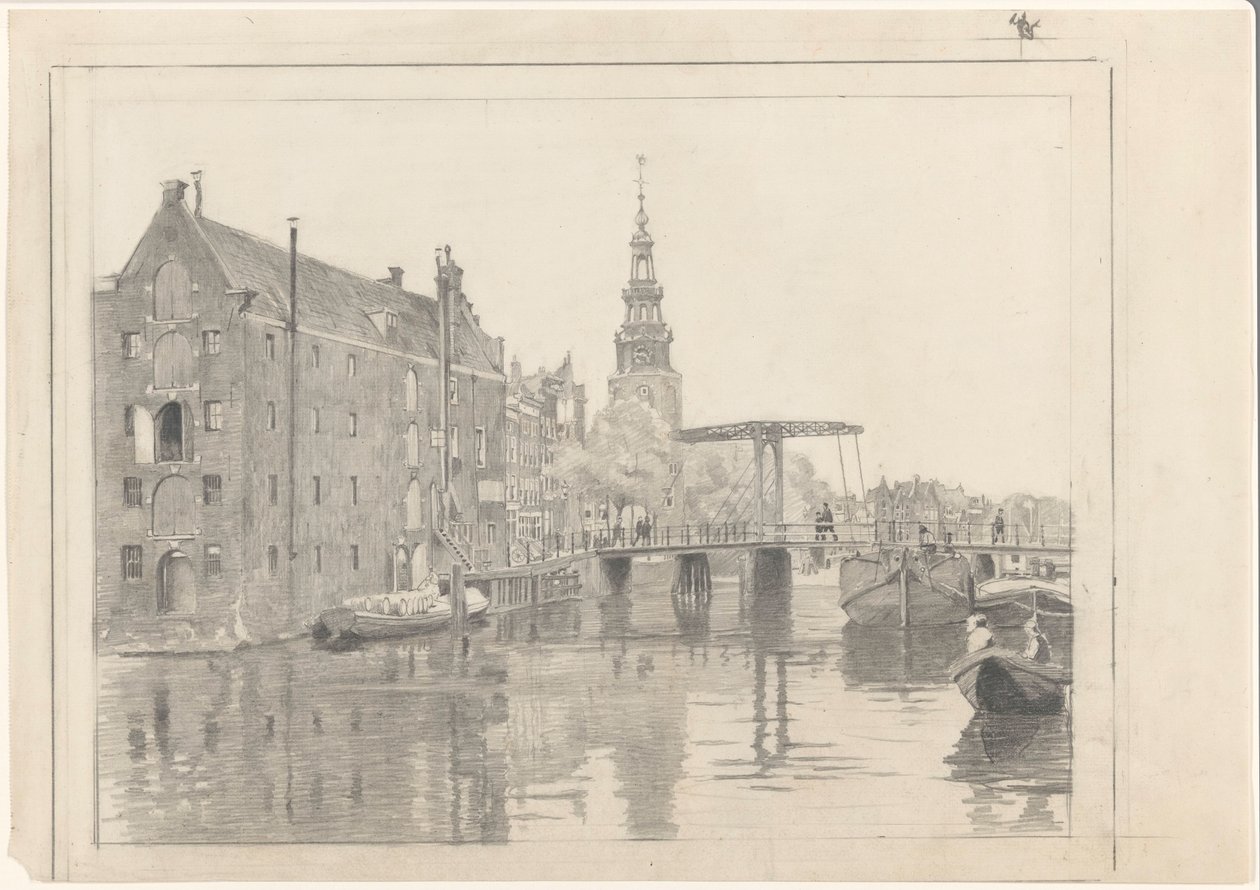 Stadsgezicht met de Montelbaanstoren door Willem Arnoldus Witsen