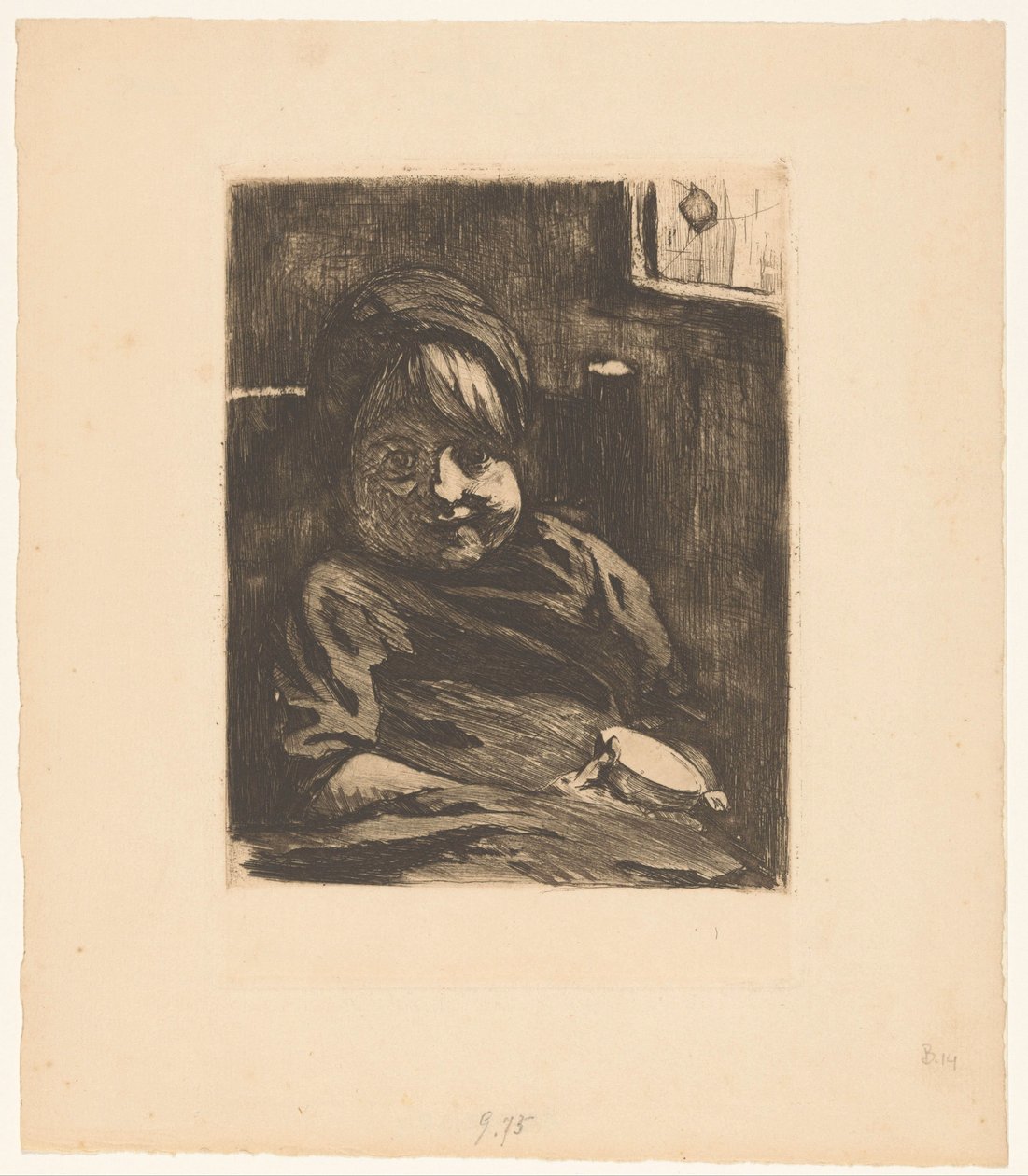 Zittend kind met een nap door Willem Arnoldus Witsen
