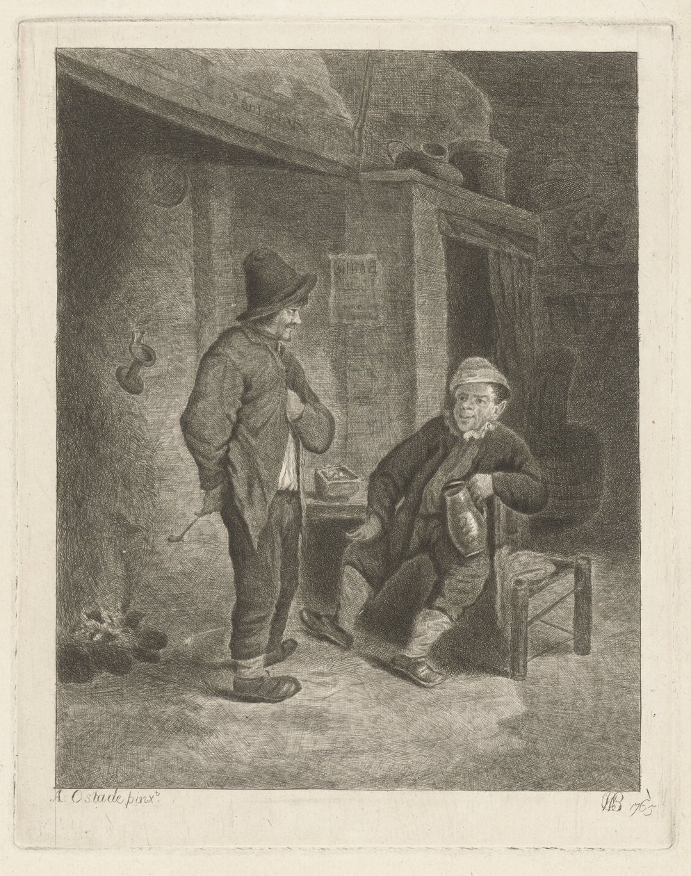 Interieur met boeren door Willem de Bruin