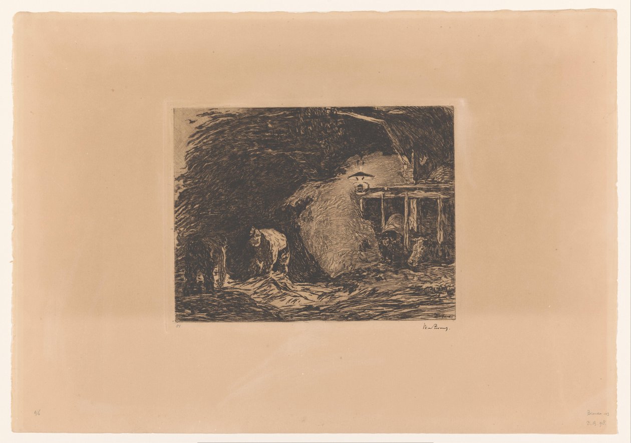 Stalinterieur bij lamplicht door Willem de Zwart (signed by artist)