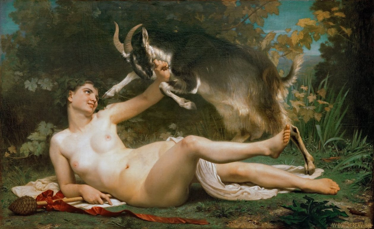 Bacchante die een Geit Plaagt door William Adolphe Bouguereau
