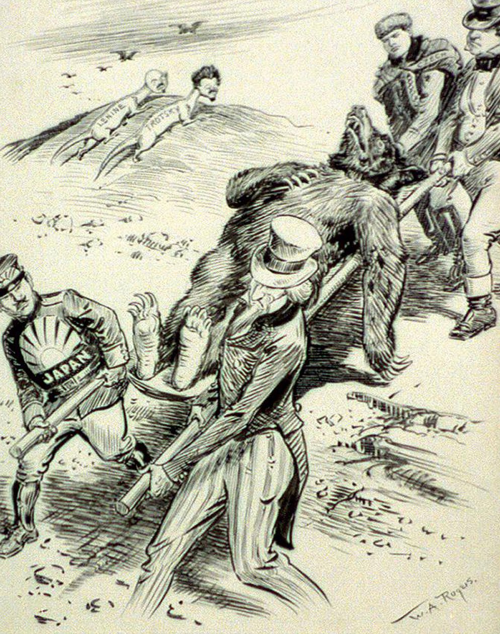 Een Ziekenhuisgeval, Anti-Communistische cartoon, gepubliceerd tijdens de Rode Angst, 1918 door William Allen after Rogers