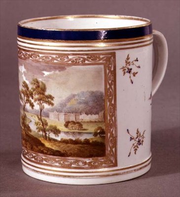Pinxton mok, geschilderd met een uitzicht op Chatsworth, ca. 1800 door William Billingsley