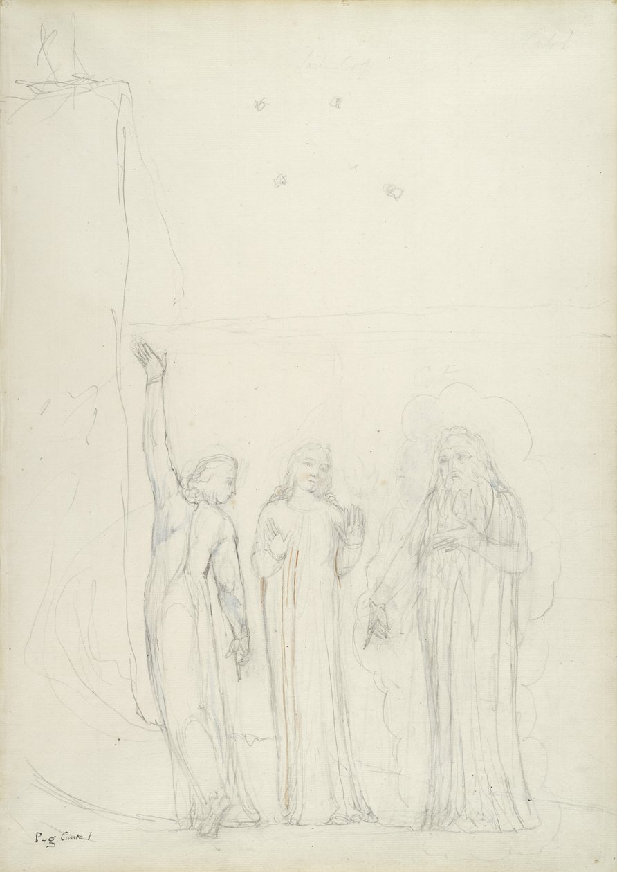 Dante, Vergilius en Cato, illustratie bij de Goddelijke Komedie van Dante Alighieri, 1824-27 door William Blake