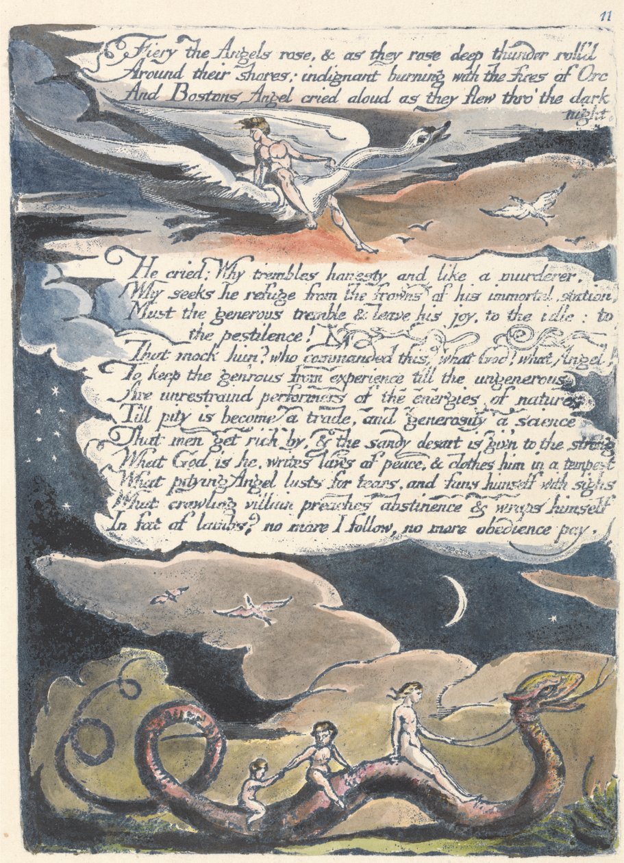 Vurige Engelen rezen..., plaat 13 uit Amerika: Een Profetie, 1793 door William Blake