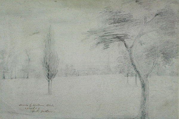 Landschap met Torenspits, ca. 1801 door William Blake