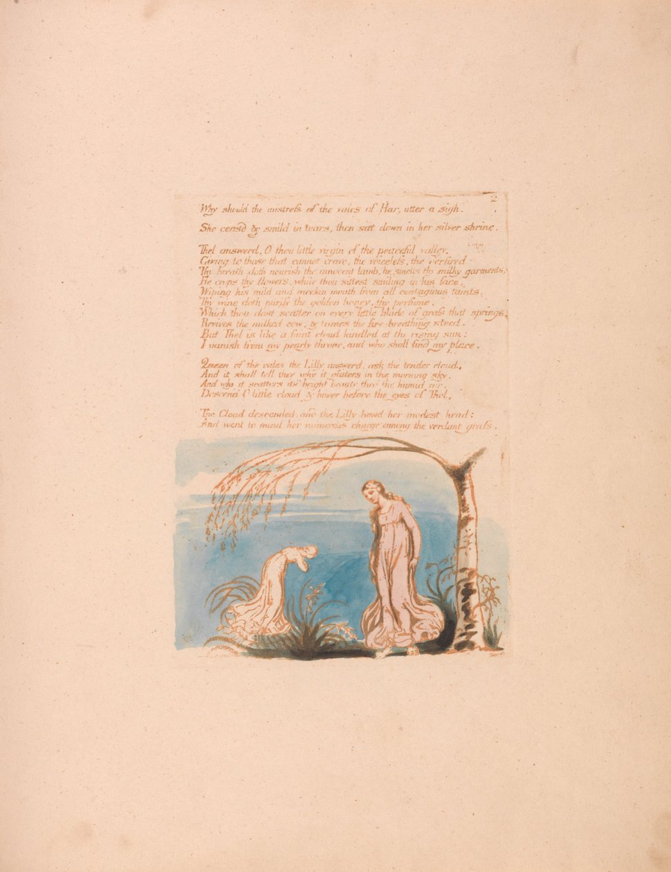 Het boek van Thel, Plaat 4, Waarom zou de meesteres . . . . door William Blake