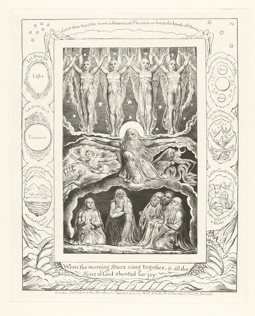 Toen de morgensterren samen zongen en alle zonen van God juichten, 1825 door William Blake