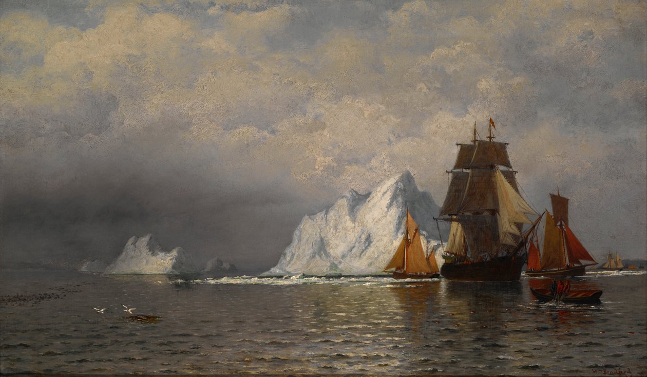 Walvisvaarder en vissersvaartuigen nabij de kust van Labrador door William Bradford