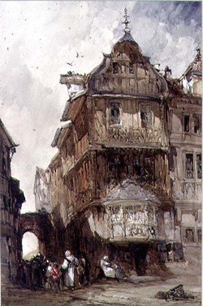 Oude huizen, Bernkastel, aan de Moezel door William Callow