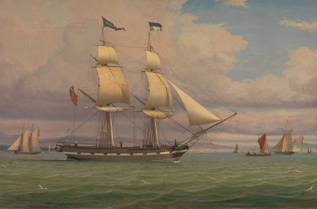 De Engelse brik Norval voor de wind door William Clark