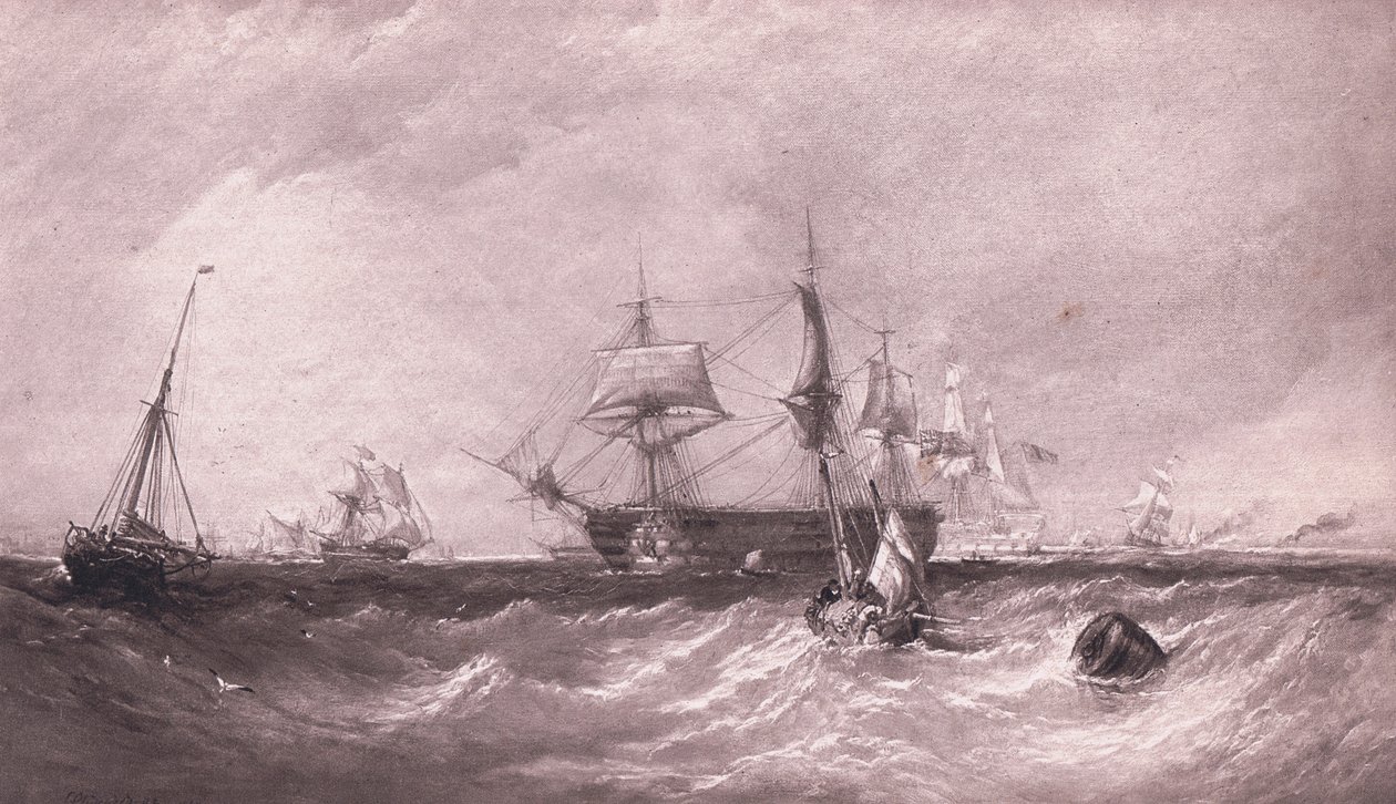 Oorlogsschepen in Portsmouth door Clarkson Frederick Stanfield