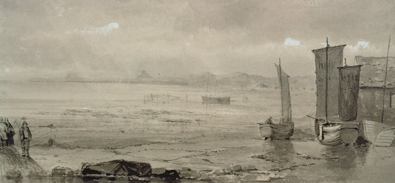 Strandstudie: Eb, met vissersboten en vissers door William Collins