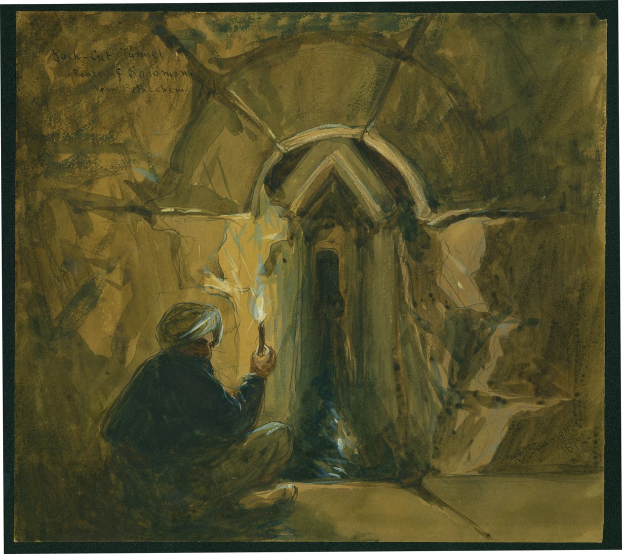 Rots uitgesneden tunnel, Pools van Salomo, nabij Bethlehem, 1872 door William Crimea Simpson