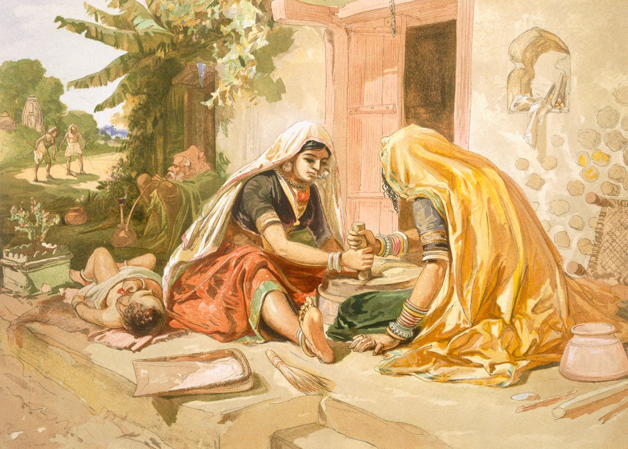 Vrouwen die maïs malen, uit 