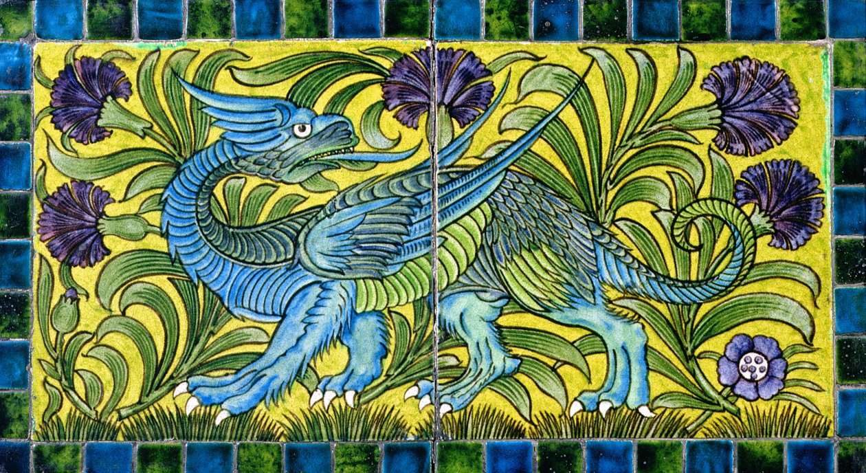 Tegel met drakendesign door William de Morgan