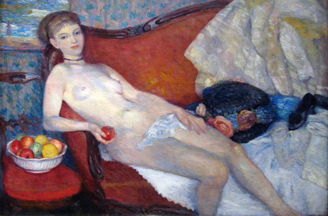 Naakt met appel door William James Glackens