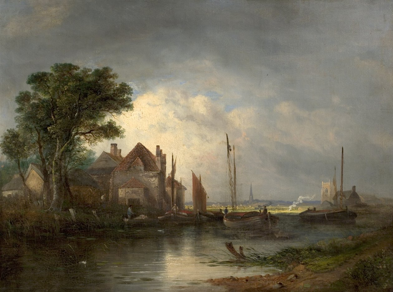 Rivierscène met boten, 19e eeuw door William Henry Crome