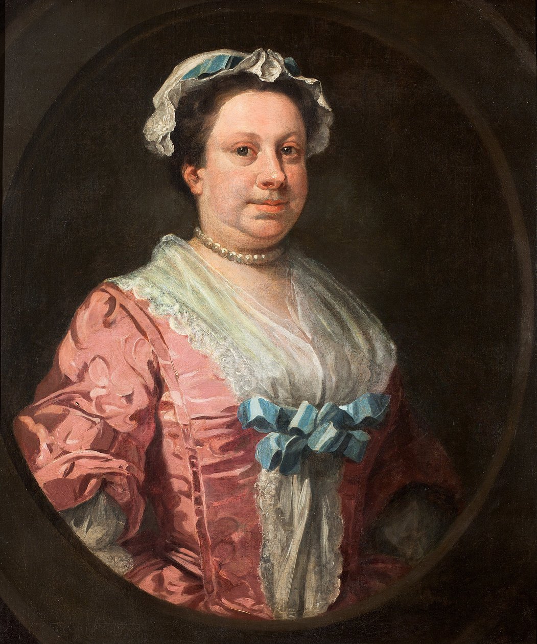 Portret van de Zus van de Kunstenaar, Anne Hogarth (1701-1771) of, Dame in Roze Taft door William Hogarth