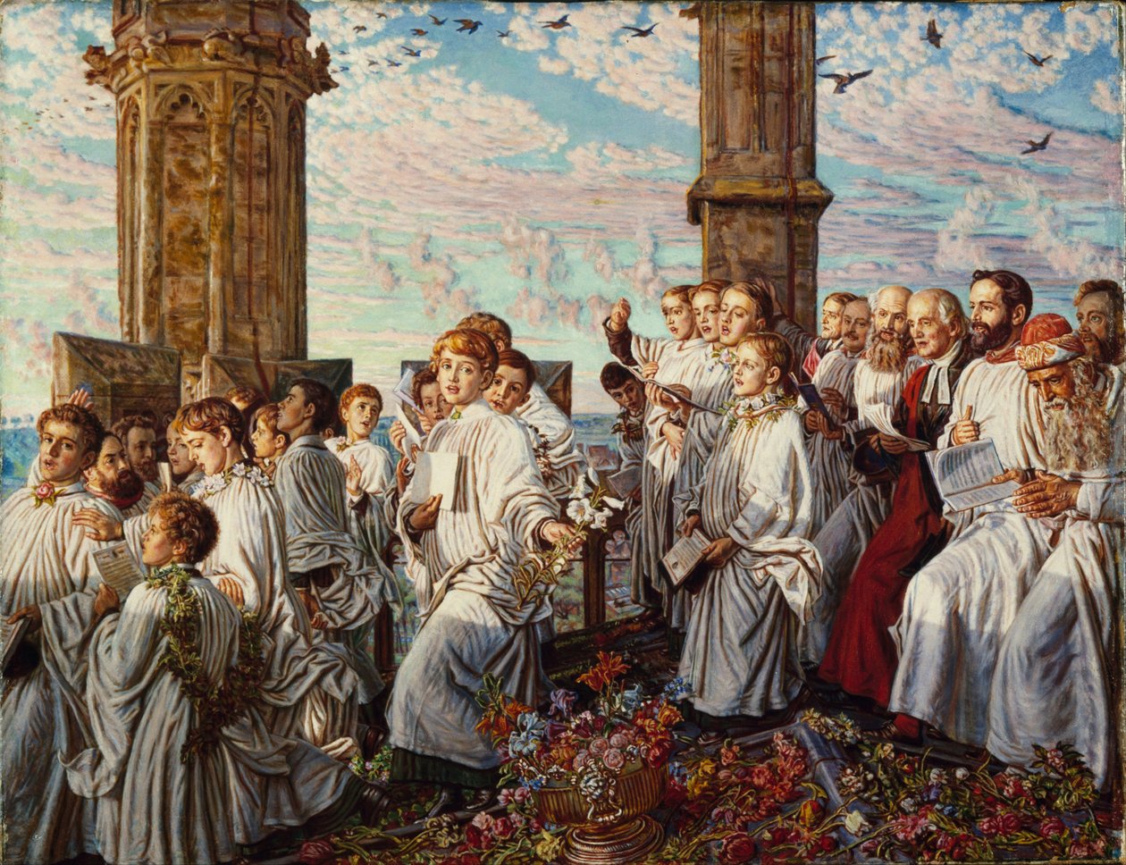 Meimorgen op Magdalen College, Oxford, oude jaarlijkse ceremonie door William Holman Hunt