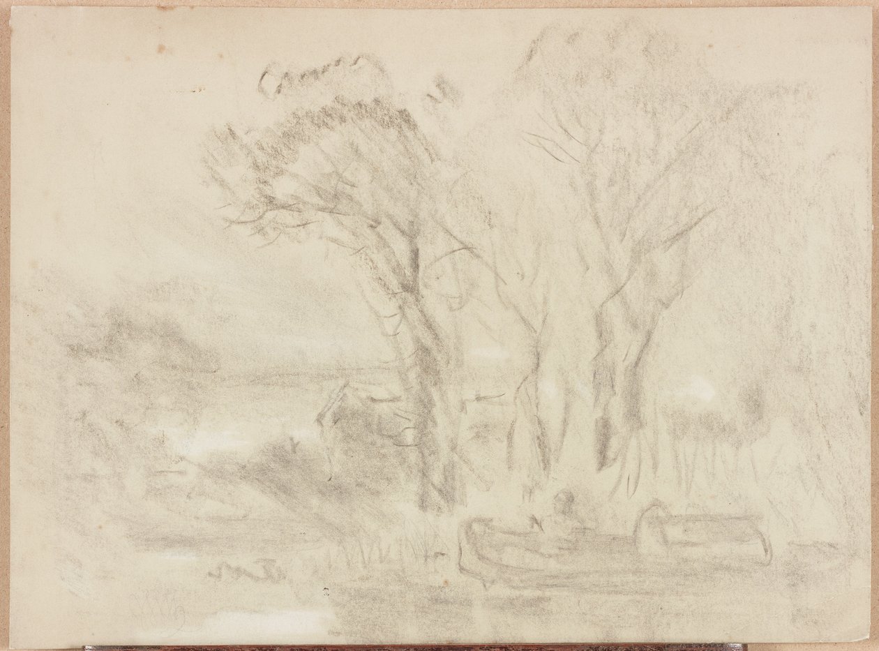 Landschap met boot en figuren door William James Muller