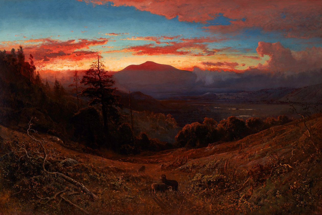 Zonsondergang op Mount Diablo (Marin zonsondergang) door William Keith