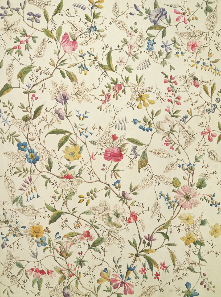 Wilde bloemen ontwerp voor zijden materiaal, c.1790 door William Kilburn