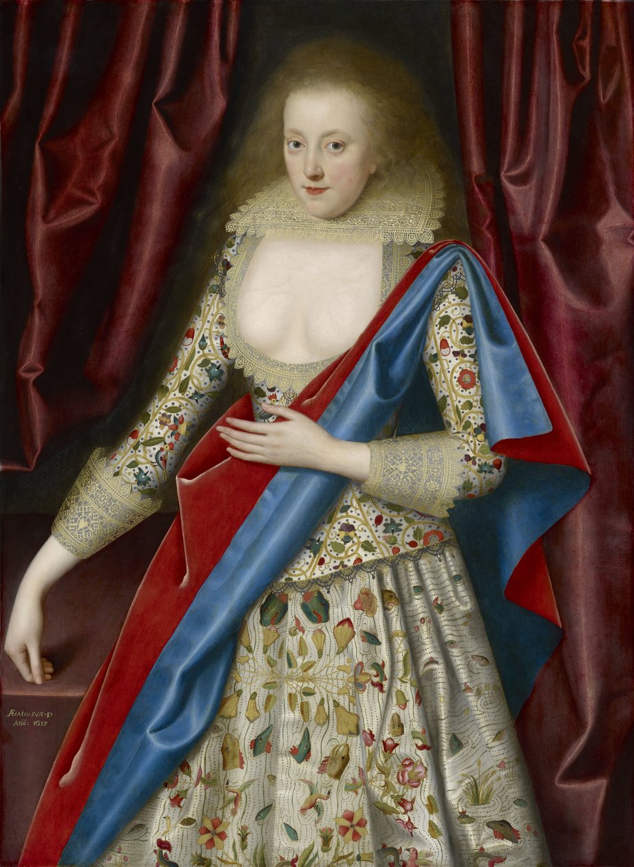 Portret van een dame in maskerjurk, mogelijk Jane, Lady Thornhagh door William Larkin