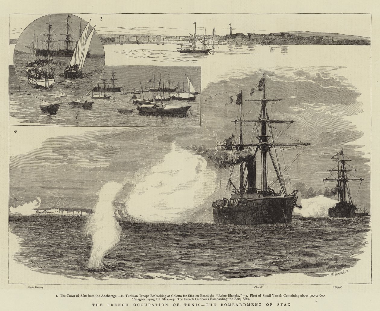 De Franse bezetting van Tunis, het bombardement van Sfax door William Lionel Wyllie