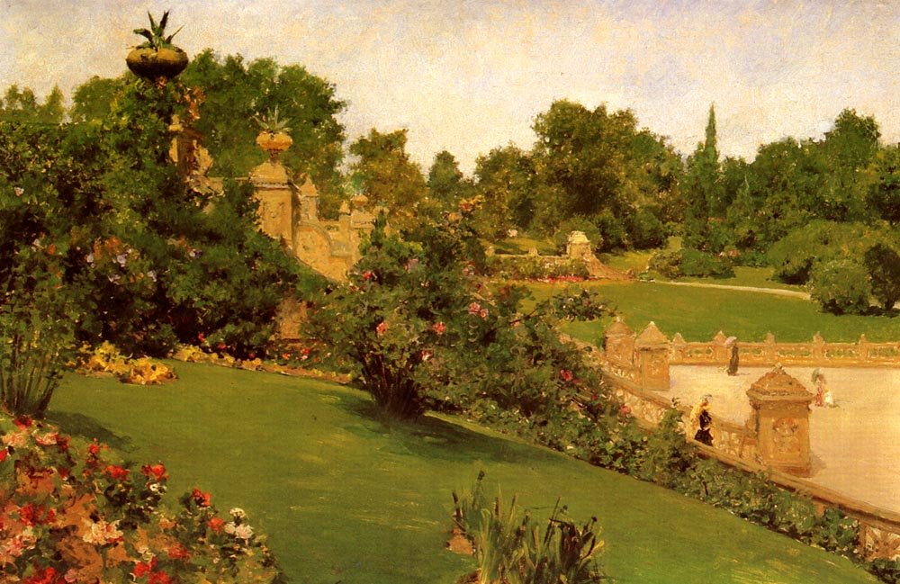 Terras bij de Mall door William Merritt Chase