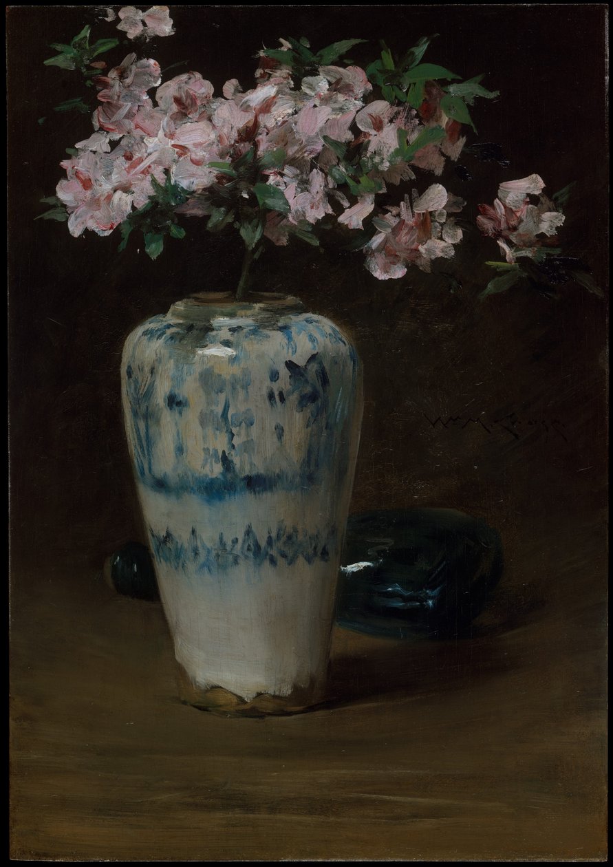 Roze Azalea, Chinese vaas door William Merritt Chase