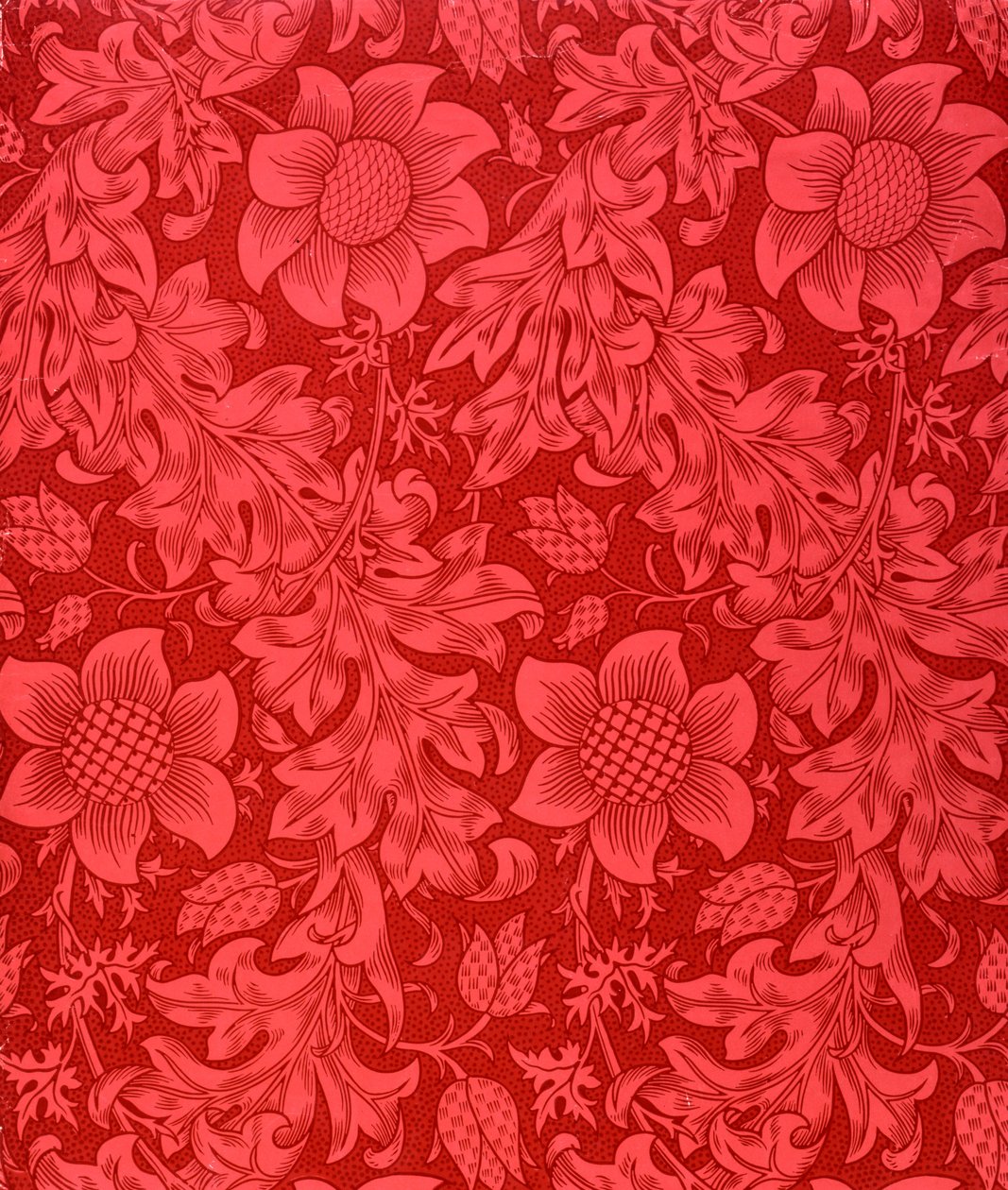 Rode zonnebloem behangontwerp, 1879 door William Morris