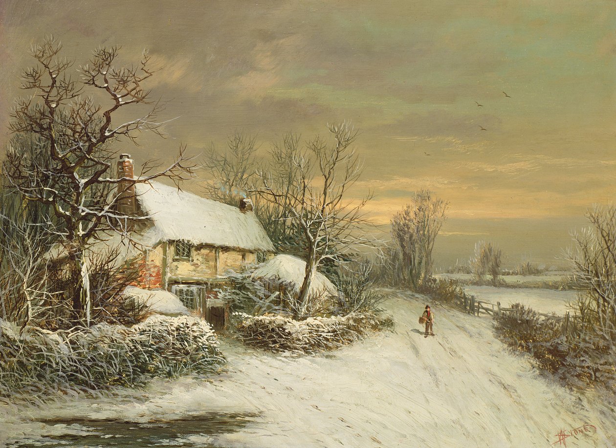Een huisje in de winter, 19e eeuw door William Oliver Stone