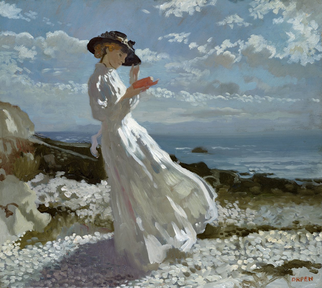 Grace leest bij Howth Bay door William Orpen