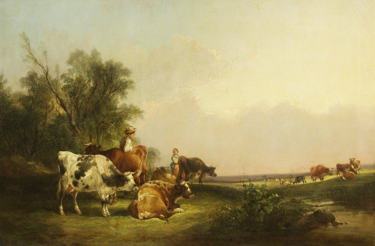 Pastorale scène, vee en figuren door William Snr. Shayer