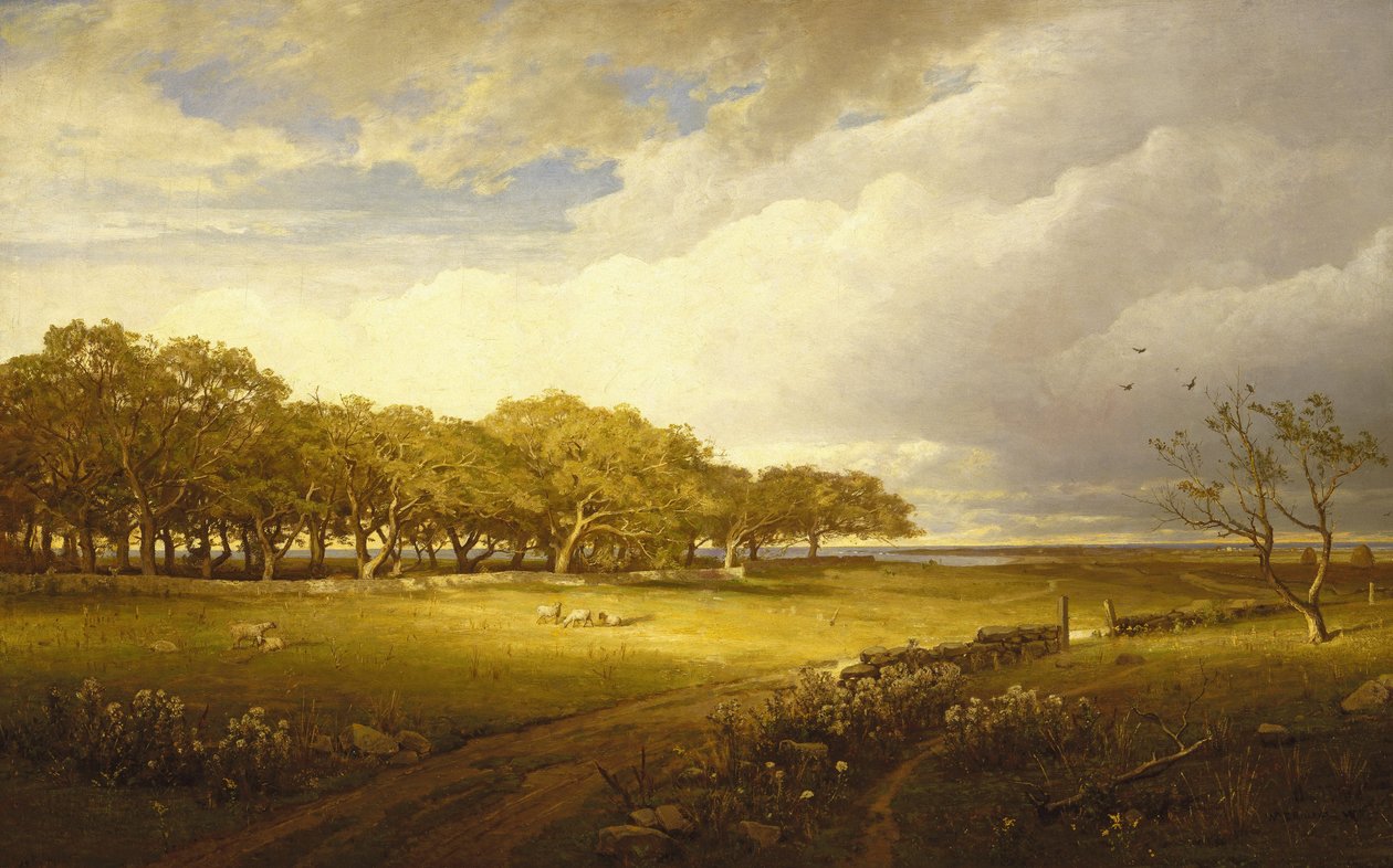 Oude boomgaard in Newport door William Trost Richards