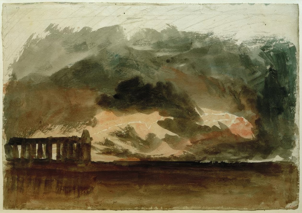 Paestum in een Onweersbui door Joseph Mallord William Turner