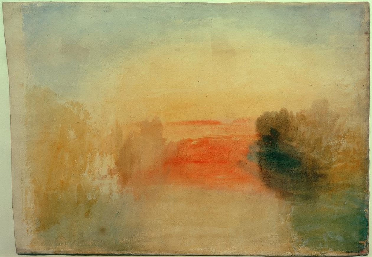 Rivierscène: Zonsondergang door Joseph Mallord William Turner