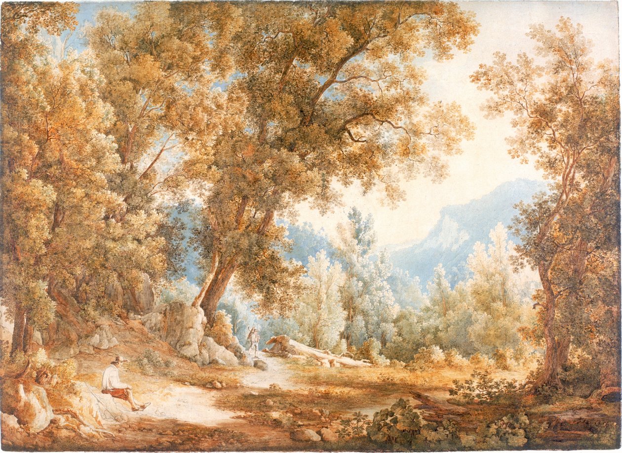 Landschap met figuren door William Westall