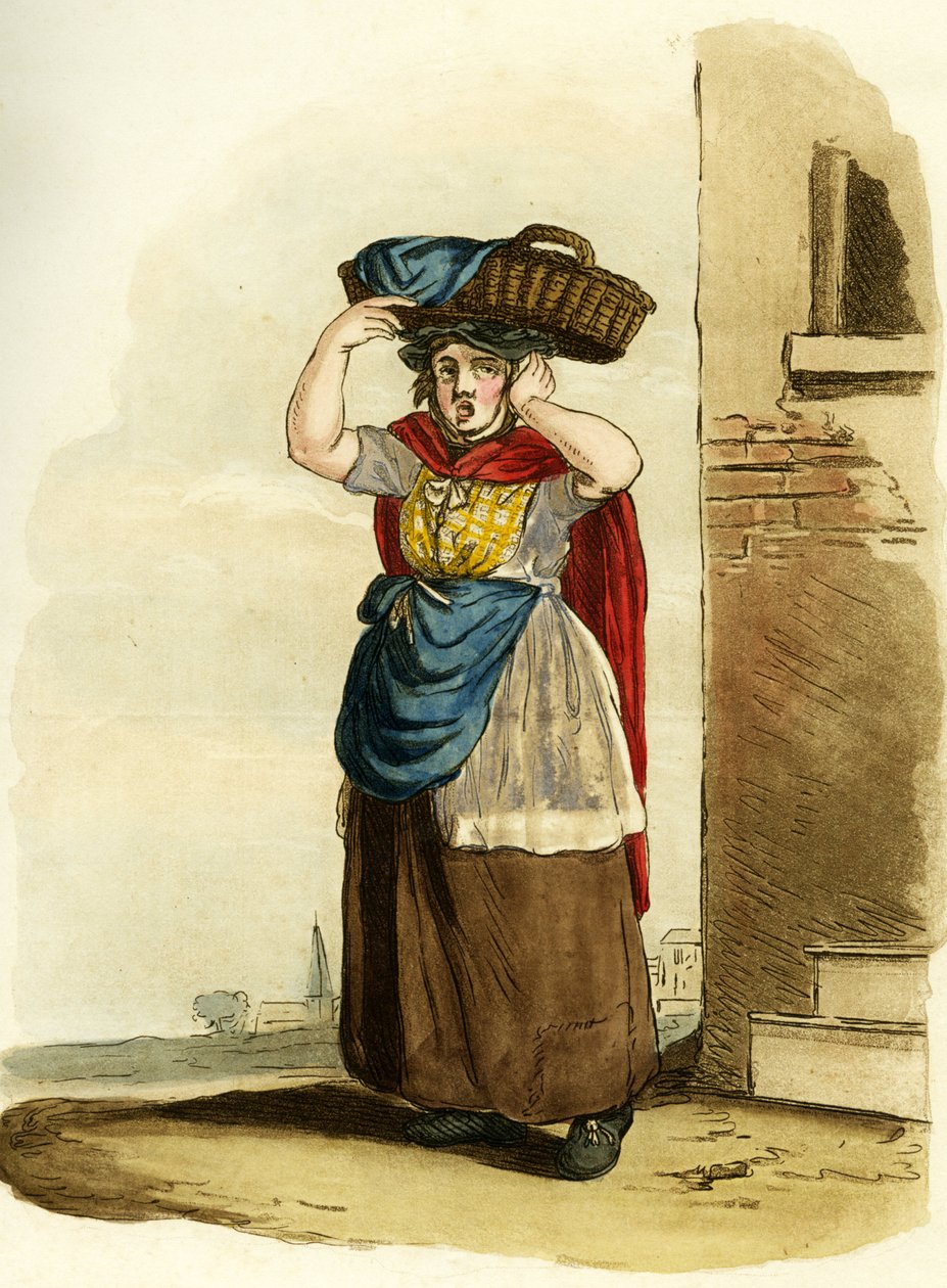 Visverkoopster, Engeland. Engelse gravure door William (after) Alexander
