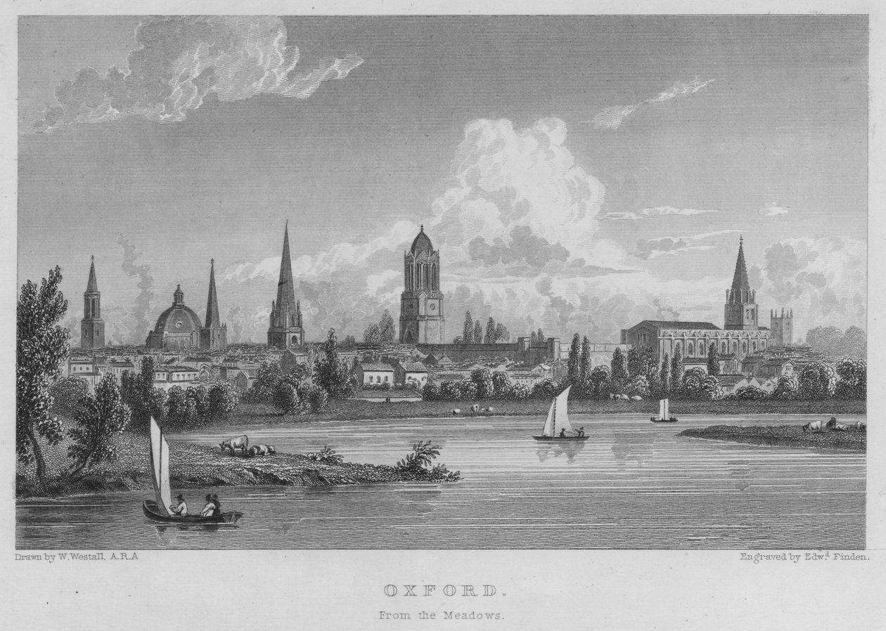 Oxford, vanaf de Weiden (gravure) door William (after) Westall