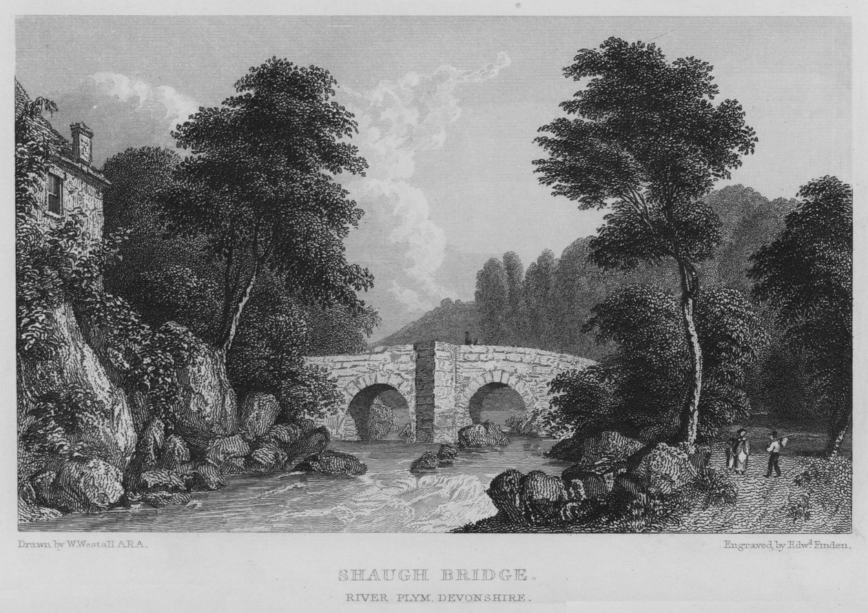 Shaugh Bridge, rivier Plym, Devonshire door William (after) Westall