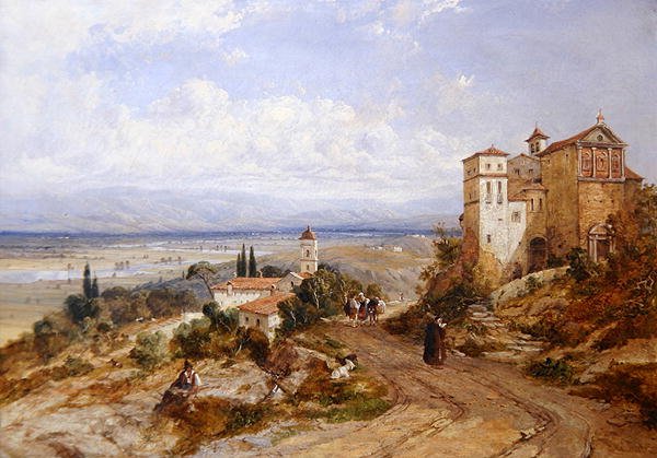 Twee kloosters in Nemi, Italië door William (attr. to) Oliver